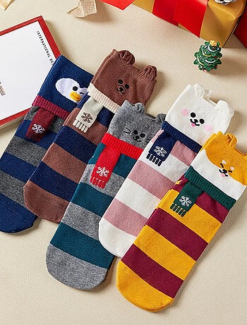 Lot de 5 Chaussettes Hautes Animaux Écharpe