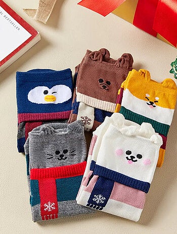 Lot de 5 Chaussettes Hautes Animaux Écharpe