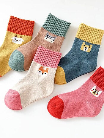 Lot de 5 Chaussettes Hautes Animaux Enfants