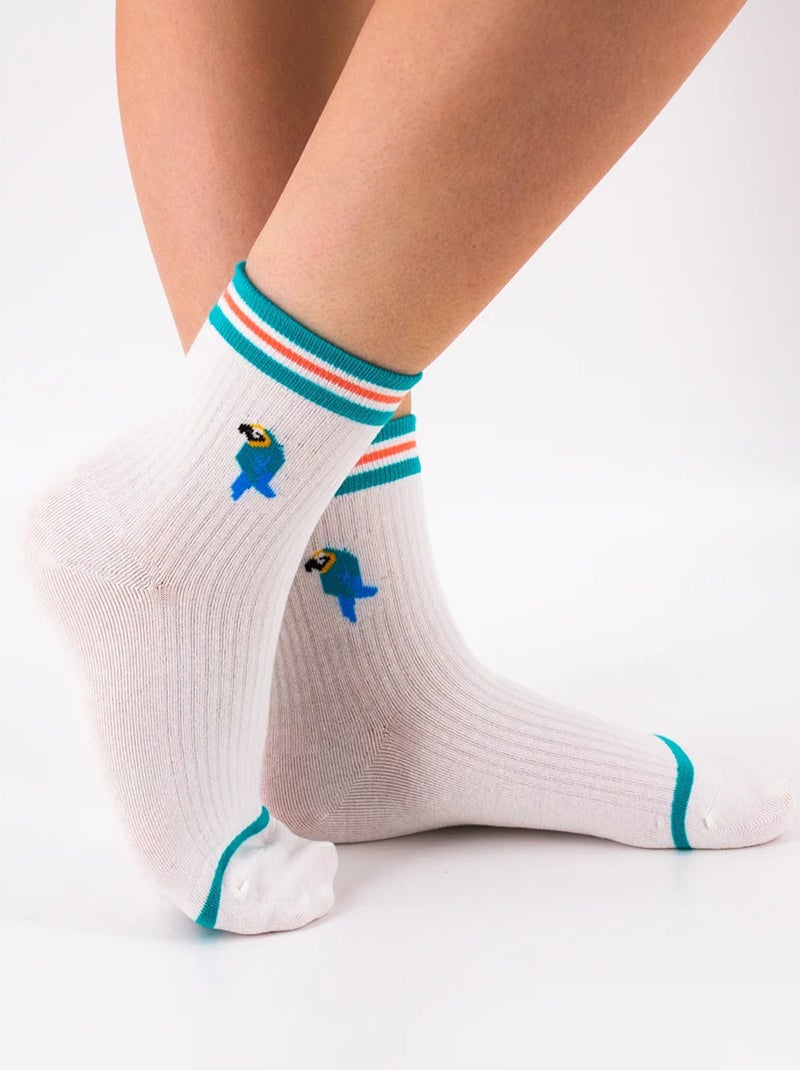 Lot de 5 Chaussettes Hautes Animaux Exotiques Blanc - Kiabi