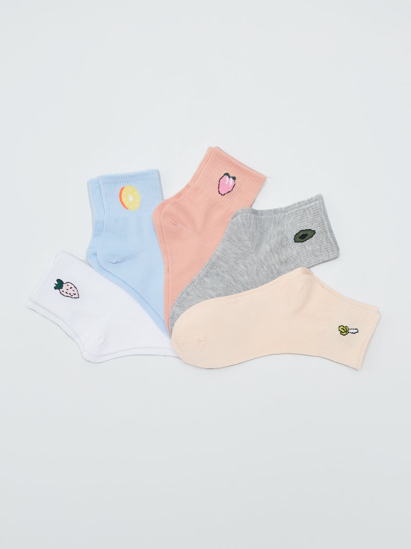 Lot de 5 chaussettes hautes 'fruits' Bleu/blanc/rose - Kiabi