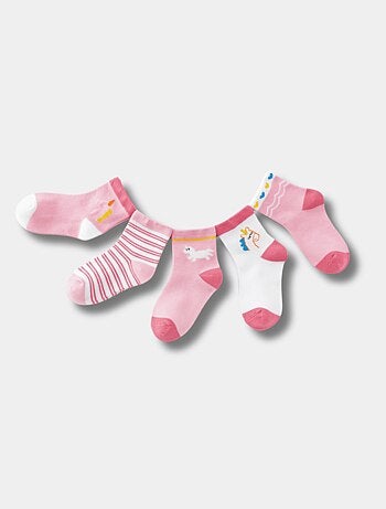 Lot de 5 Chaussettes Hautes Licorne Rose Enfants