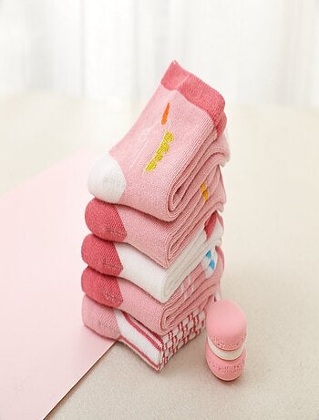 Lot de 5 Chaussettes Hautes Licorne Rose Enfants