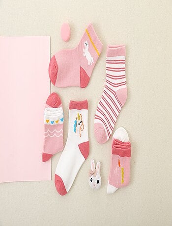 Lot de 5 Chaussettes Hautes Licorne Rose Enfants