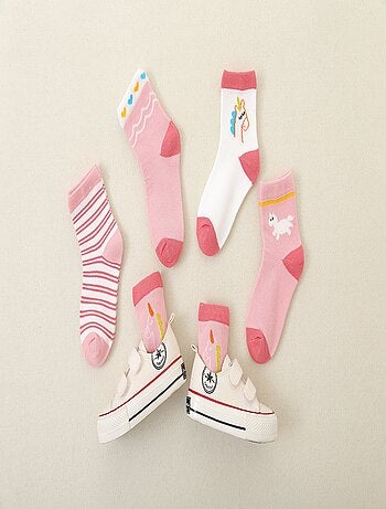 Lot de 5 Chaussettes Hautes Licorne Rose Enfants