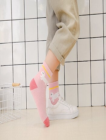 Lot de 5 Chaussettes Hautes Licorne Rose Enfants