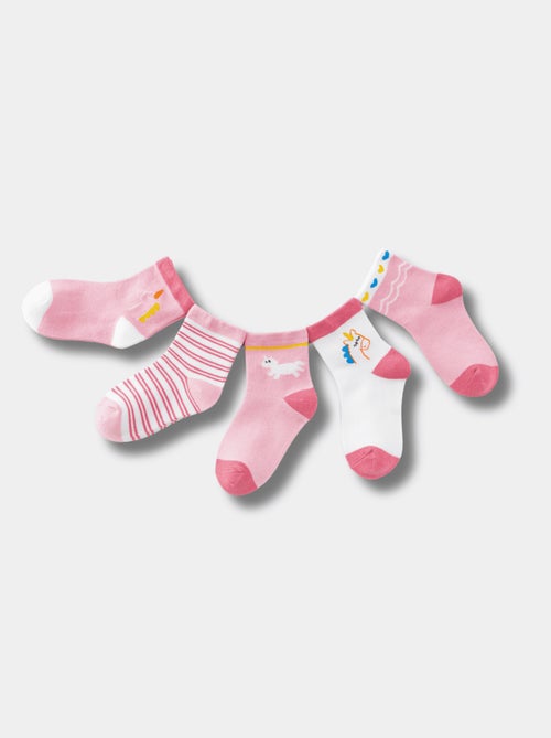 Lot de 5 Chaussettes Hautes Licorne Rose Enfants - Kiabi