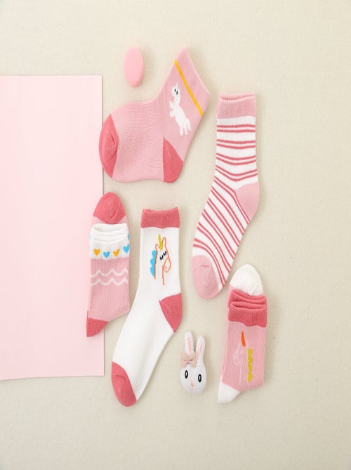Lot de 5 Chaussettes Hautes Licorne Rose Enfants - Kiabi