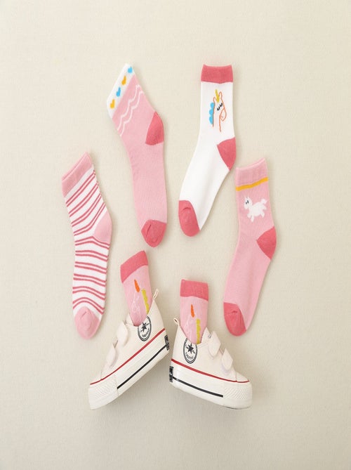 Lot de 5 Chaussettes Hautes Licorne Rose Enfants - Kiabi