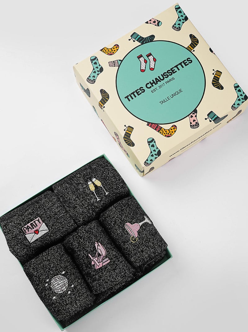 Lot de 5 Chaussettes Hautes Paillettes & Fête Noir - Kiabi