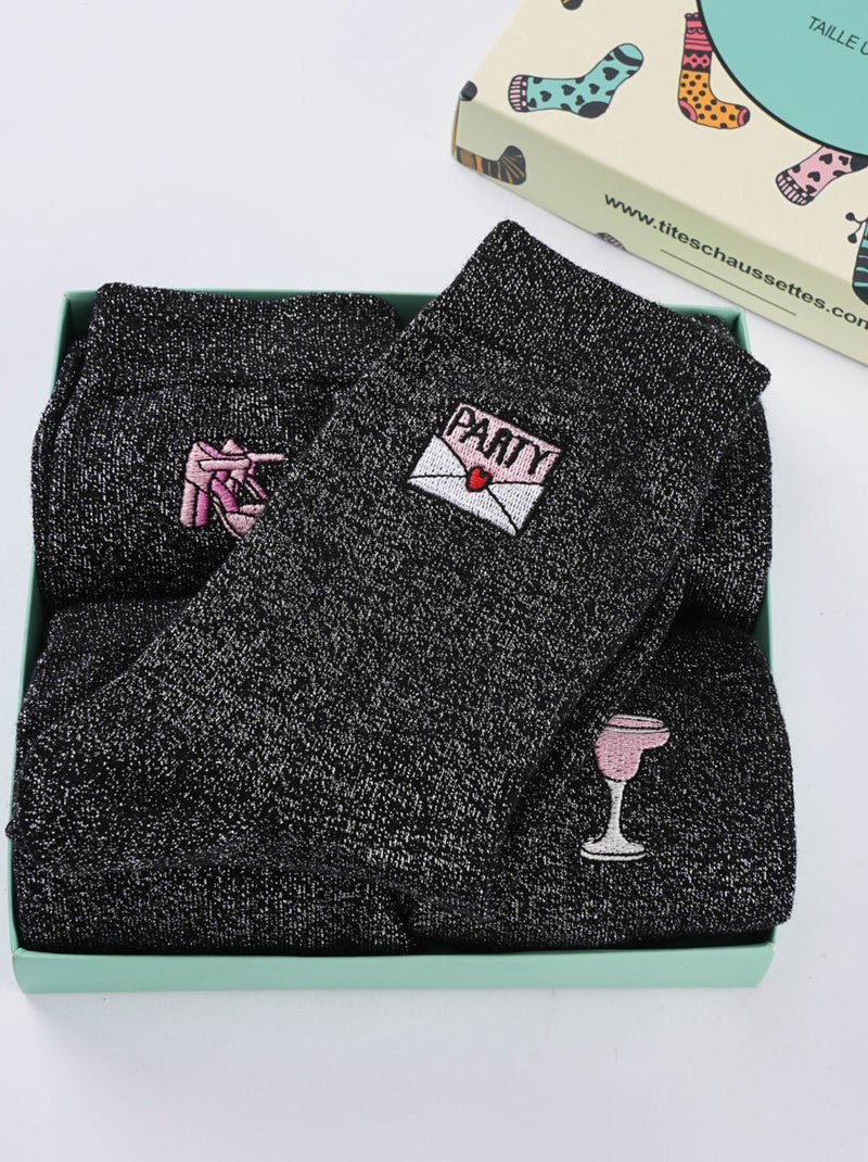 Lot de 5 Chaussettes Hautes Paillettes & Fête Noir - Kiabi