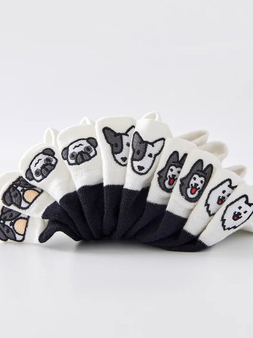 Lot de 5 Chaussettes Languette Chien Noir & Blanc - Kiabi