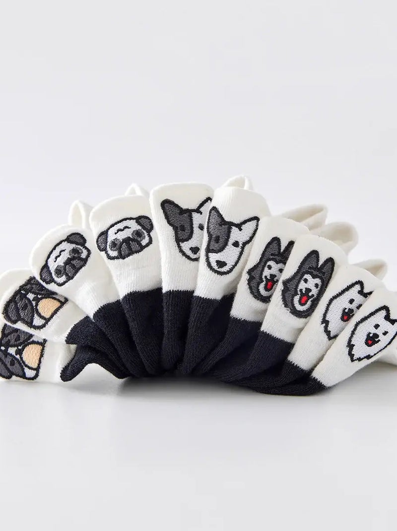 Lot de 5 Chaussettes Languette Chien Noir & Blanc Multicolore - Kiabi