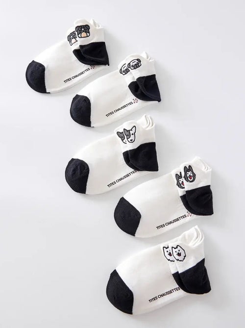 Lot de 5 Chaussettes Languette Chien Noir & Blanc - Kiabi