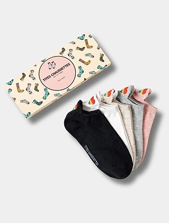 Lot de 5 Chaussettes Languette Coeur Arc-en-Ciel