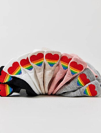 Lot de 5 Chaussettes Languette Coeur Arc-en-Ciel