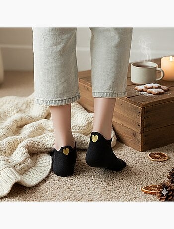 Lot de 5 Chaussettes Languette Coeur Doré Femme