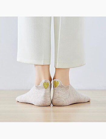 Lot de 5 Chaussettes Languette Coeur Doré Femme