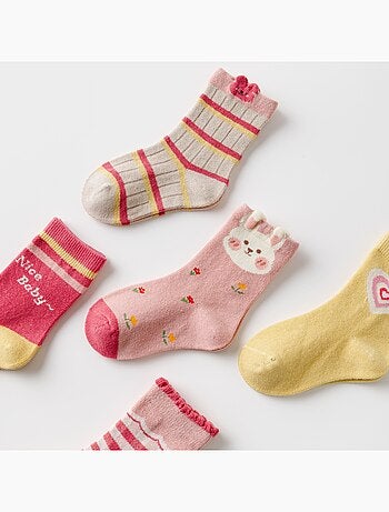 Lot de 5 Chaussettes Lapin Rose Enfants