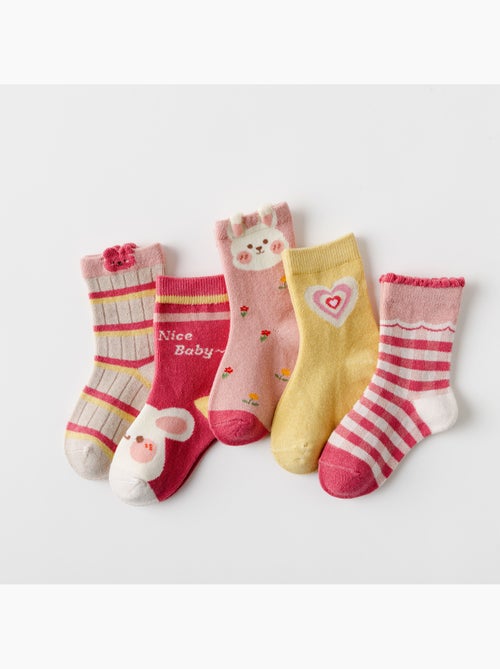 Lot de 5 Chaussettes Lapin Rose Enfants - Kiabi