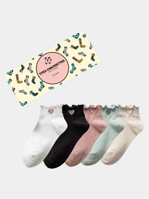 Lot de 5 Chaussettes Mi-Haute Coeur Tendre & Volant - Kiabi