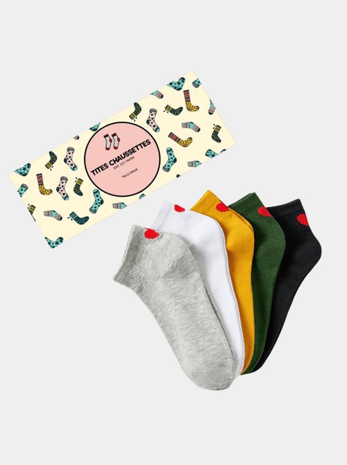 Lot de 5 Chaussettes Mi-Hautes Coeur Talon - Kiabi