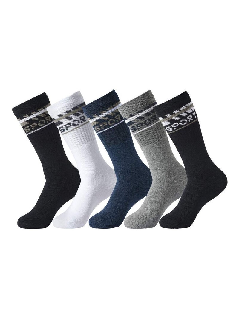 Lot de 5 Chaussettes Mi-Hautes Sport   - ATLAS FOR MEN Blanc Bleu marine Noir - Kiabi