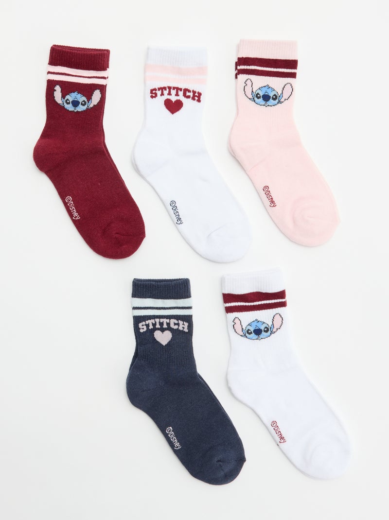 Lot de 5 chaussettes 'Stitch' 'Disney' Rose - Kiabi