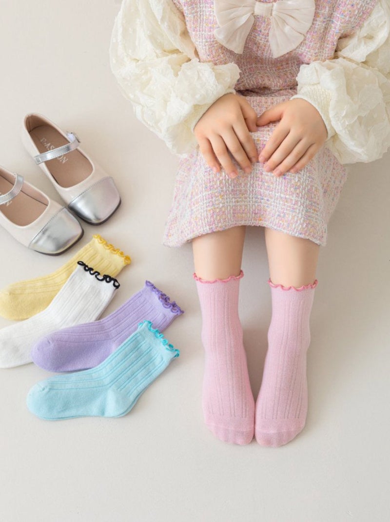 Lot de Chaussettes Unies Volant Contrasté Enfants Multicolore