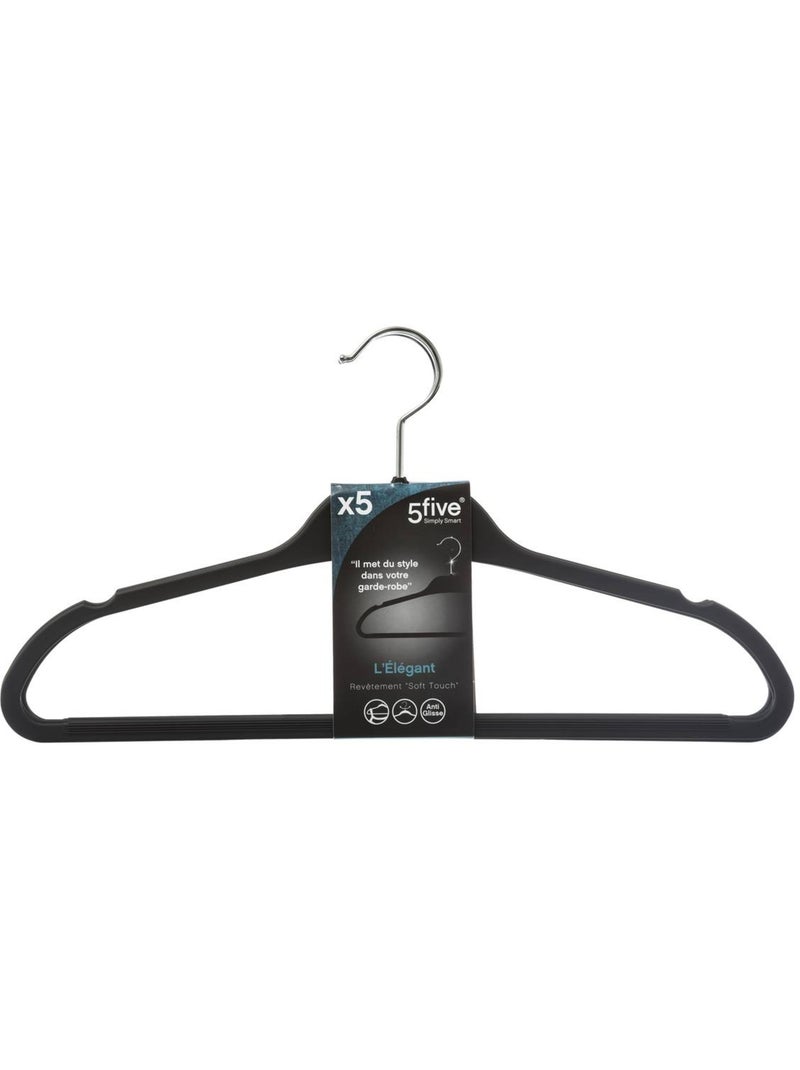 Lot de 5 cintres antidérapant platisque rubber Noir - Kiabi