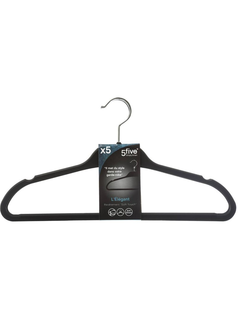Lot de 5 cintres antidérapant platisque rubber Noir - Kiabi