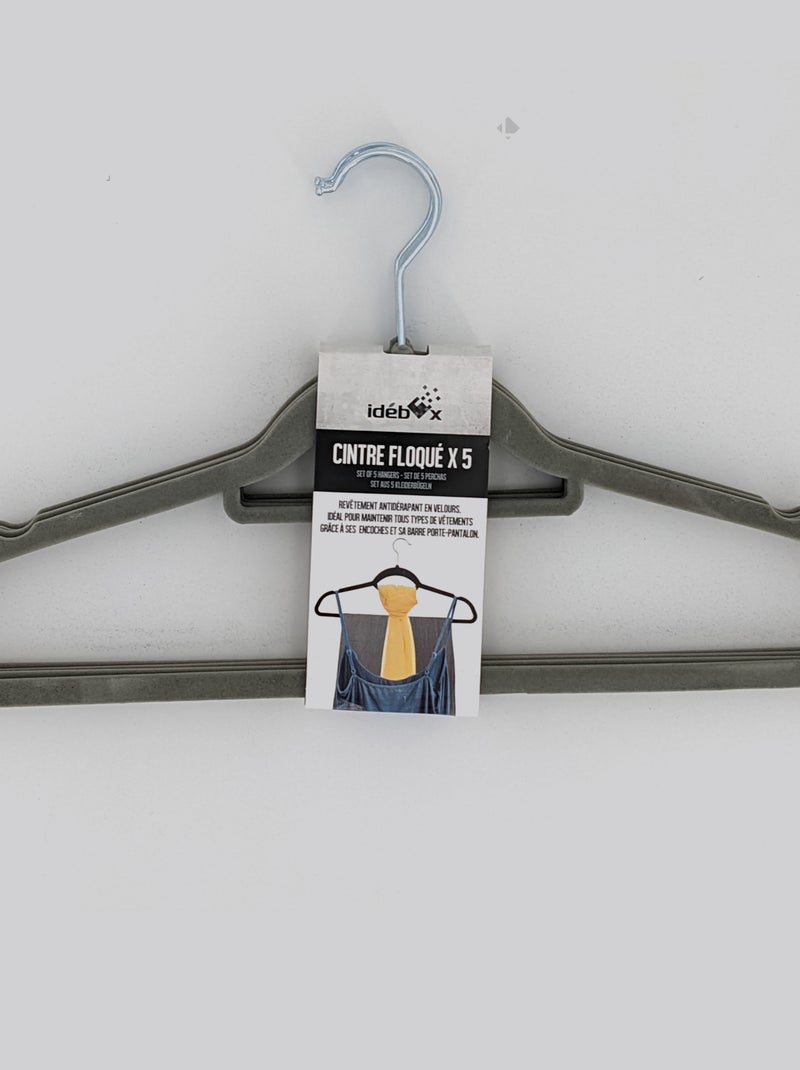 Lot de 5 cintres floqué velours Gris - Kiabi