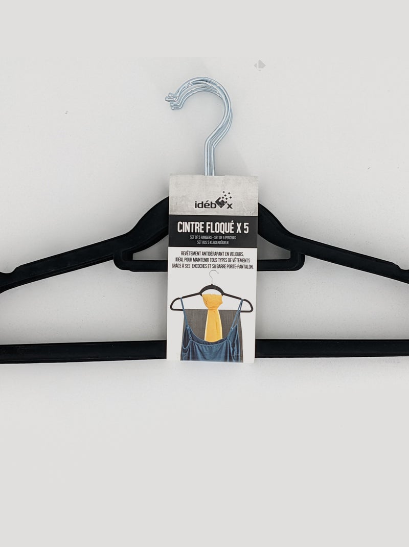 Lot de 5 cintres floqué velours Noir Noir - Kiabi