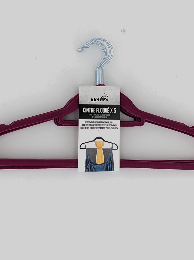 Lot de 5 cintres floqué velours Violet - Kiabi