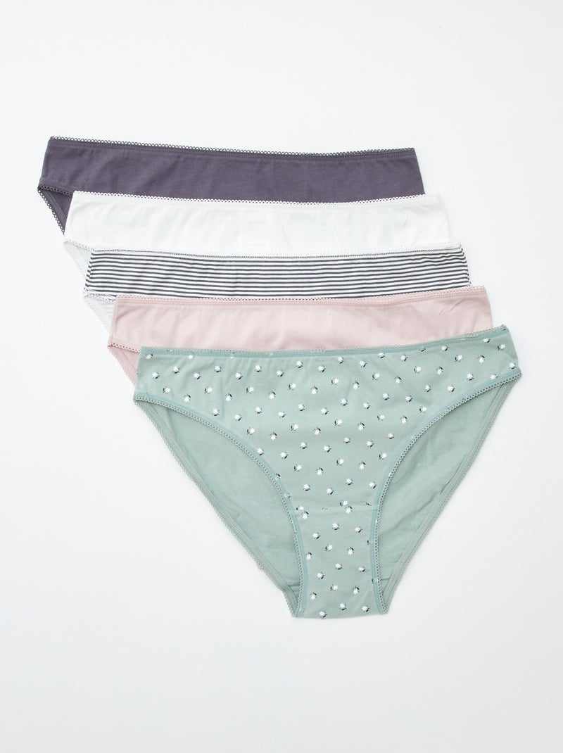 Lot de 5 culottes - unies et imprimées Blanc - Kiabi