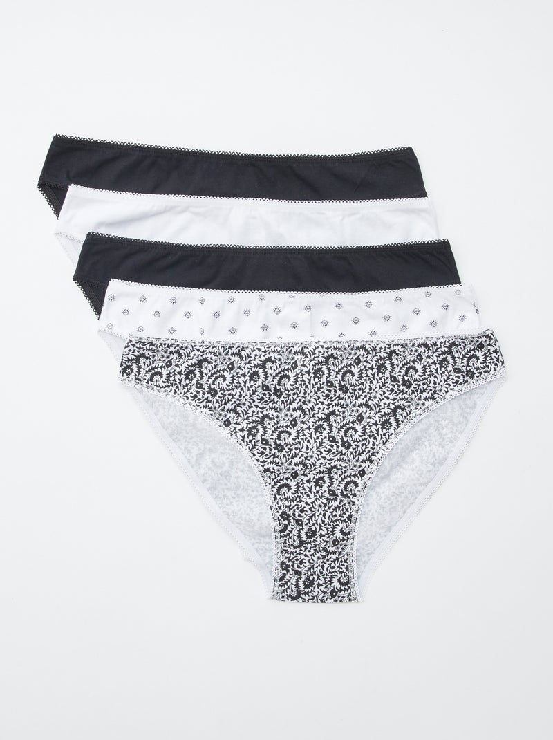 Lot de 5 culottes - unies et imprimées Blanc/noir - Kiabi