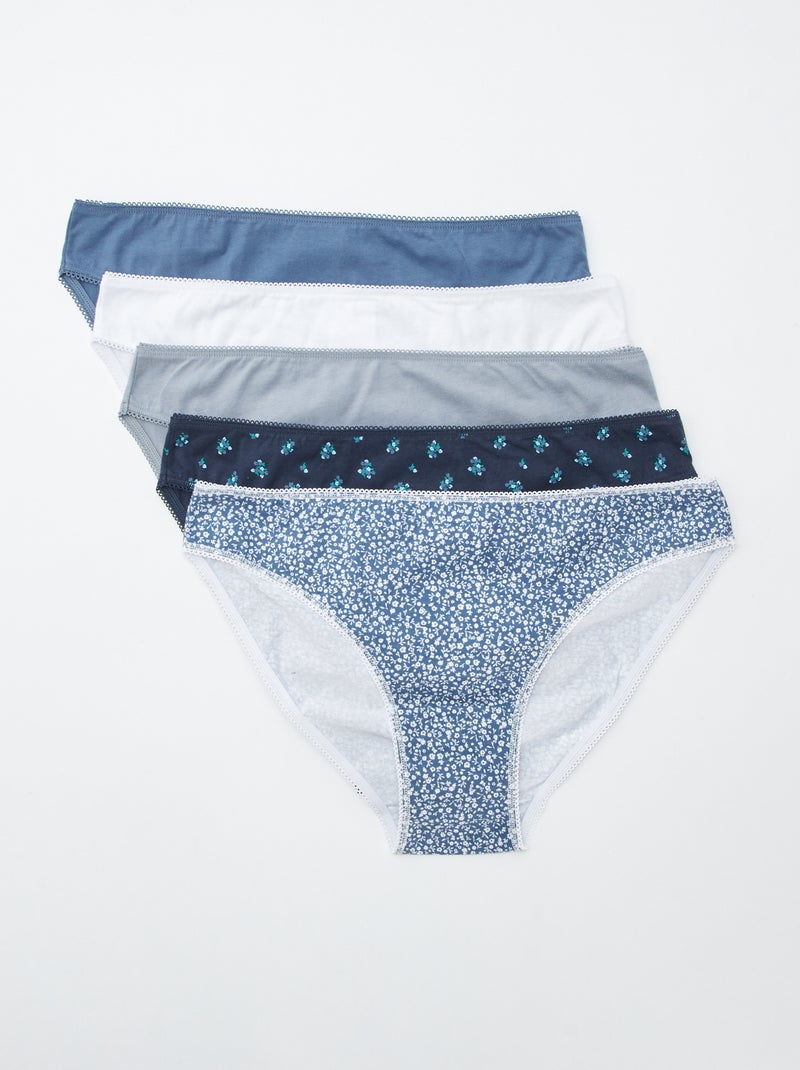 Lot de 5 culottes - unies et imprimées Bleu - Kiabi