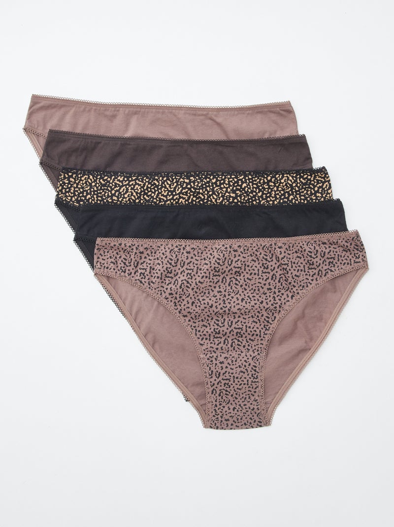 Lot de 5 culottes - unies et imprimées Marron - Kiabi