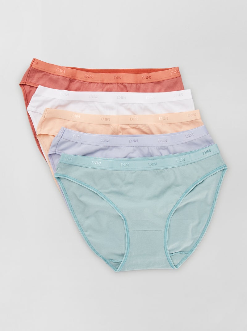 Lot de 5 culottes coton stretch Les Pockets 'DIM' bleu/vert/blanc/corail/rose - Kiabi