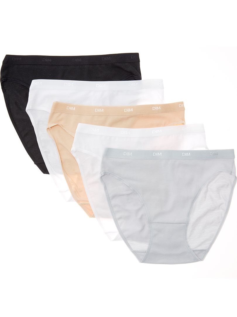 Lot de 5 culottes coton stretch Les Pockets 'DIM' - noir/chair/blanc/gris -  Kiabi - 20.00€