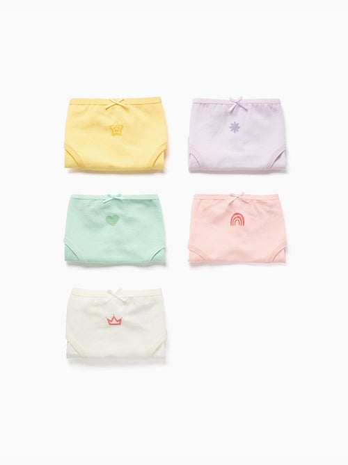 Lot de 5 culottes en coton à imprimés et nœuds - Kiabi