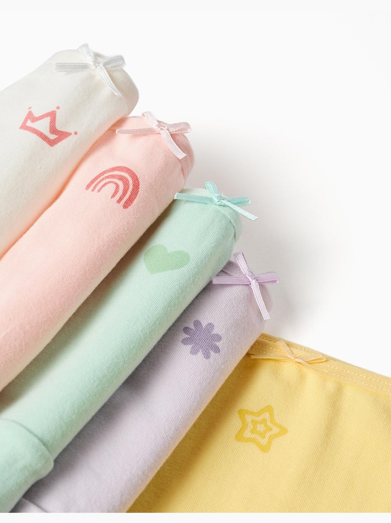 Lot de 5 culottes en coton à imprimés et nœuds Blanc Rose clair Blanc - Kiabi