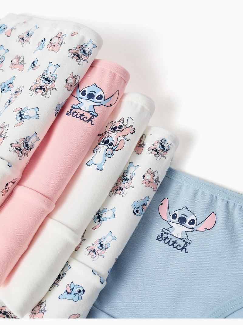 Lot de 5 culottes en coton avec imprimés Stitch Bleu Rose - Kiabi