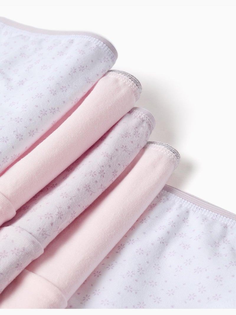 Lot de 5 culottes en coton unies/à fleurs Blanc Rose - Kiabi
