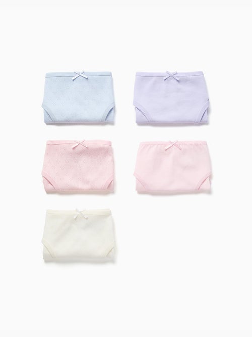 Lot de 5 culottes en coton unies/jacquard - Kiabi