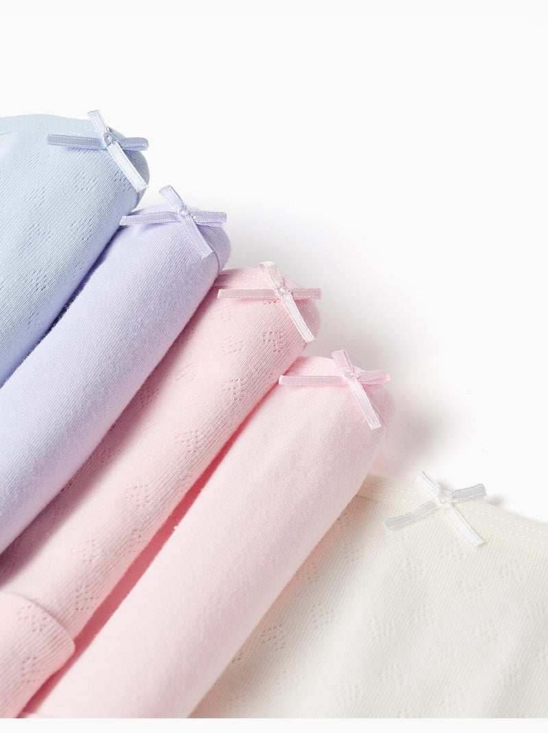 Lot de 5 culottes en coton unies/jacquard Blanc Rose - Kiabi