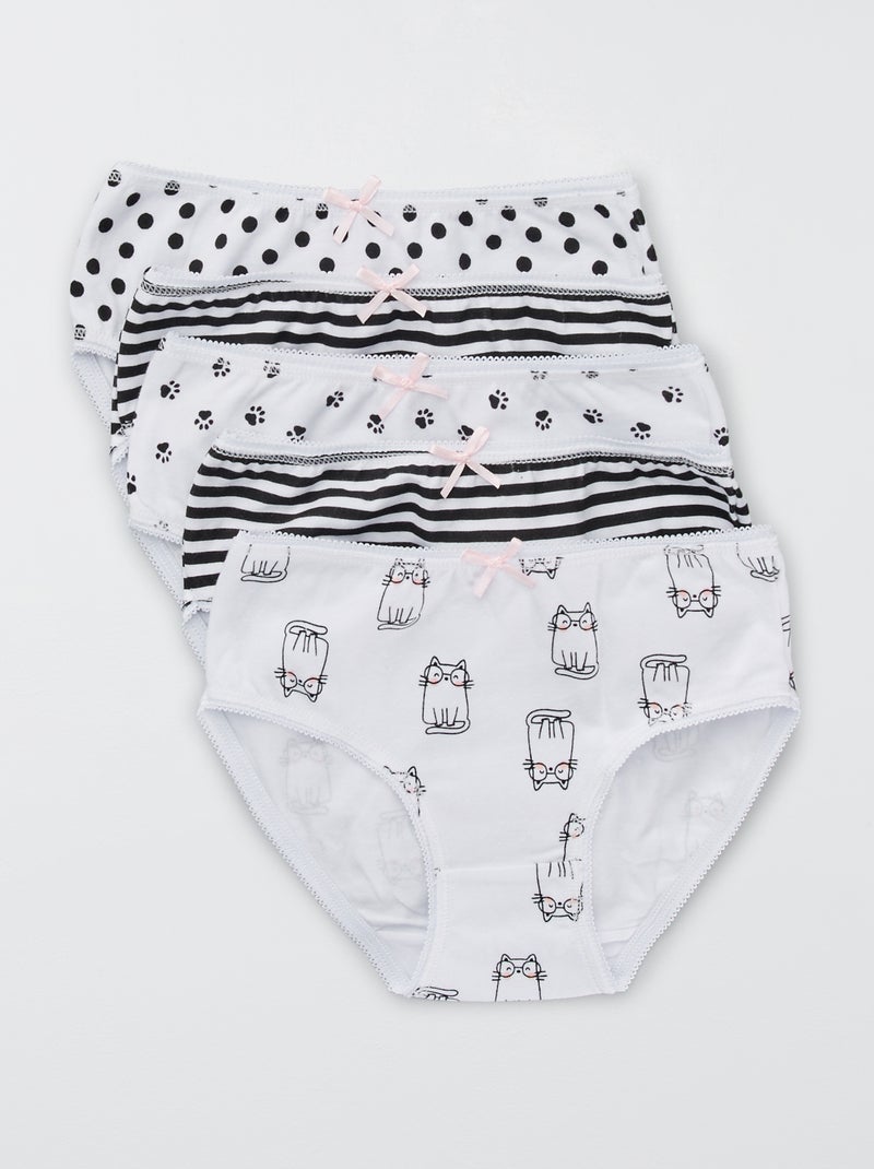 Lot de 5 culottes fantaisie blanc/noir - Kiabi