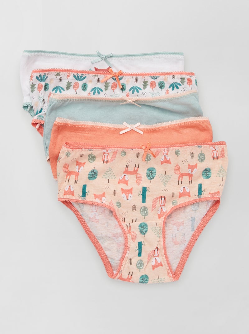 Lot de 5 culottes imprimés corail/vert - Kiabi
