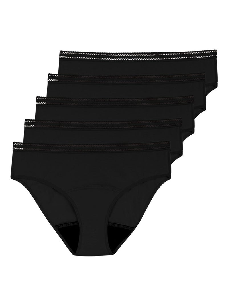 Lot de 5 culottes menstruelles femme Athena Noir - Kiabi