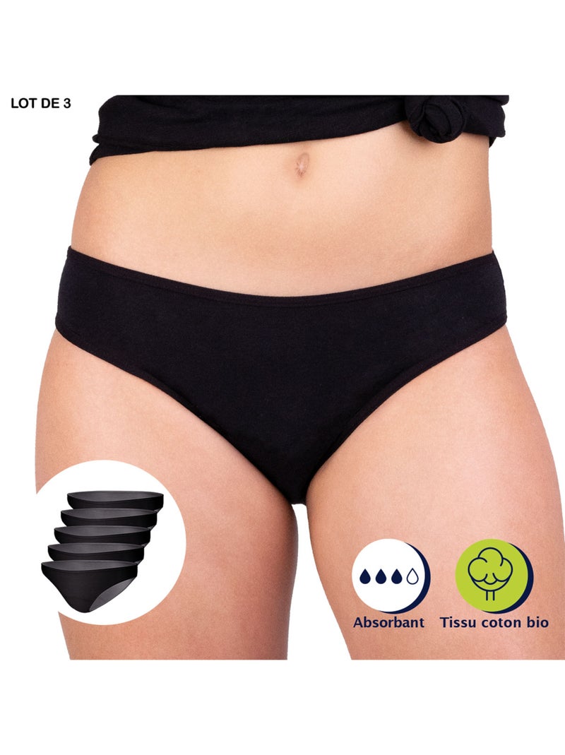 Lot de 5 culottes pour règles fille Coton bio Care Athena Noir - Kiabi